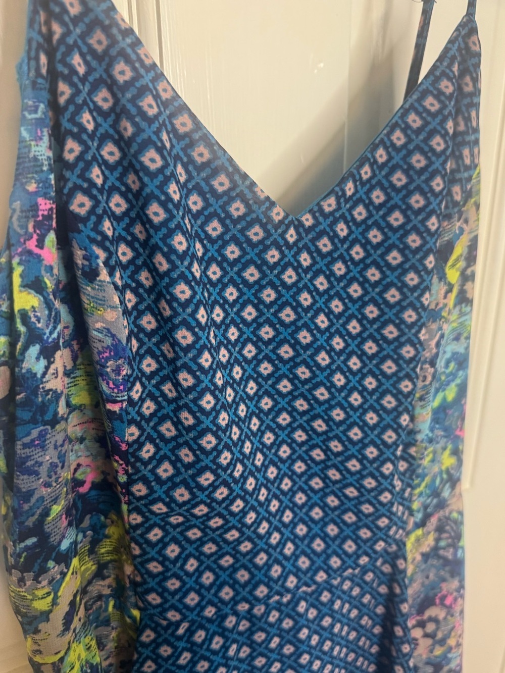 Fire Los Angeles Multicolor Geometric Floral Spaghetti-Strap Summer Dress Size M - Picture 2 of 10